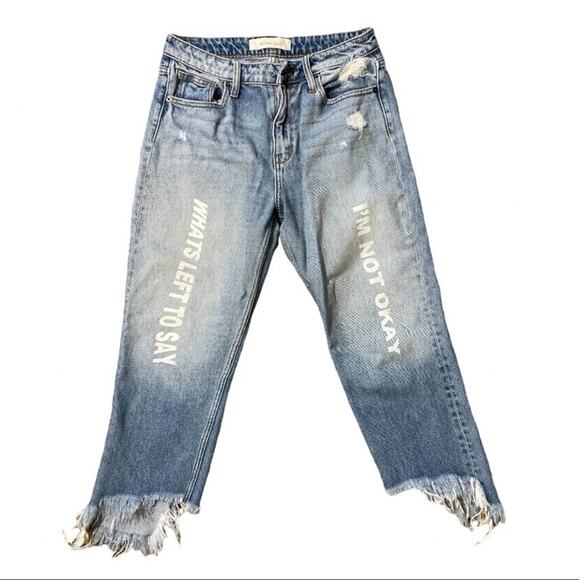 Hidden Jeans Fray Hem "What's Left To Say I'm Not Okay" High Waist Jeans Size 29 - Picture 6 of 6